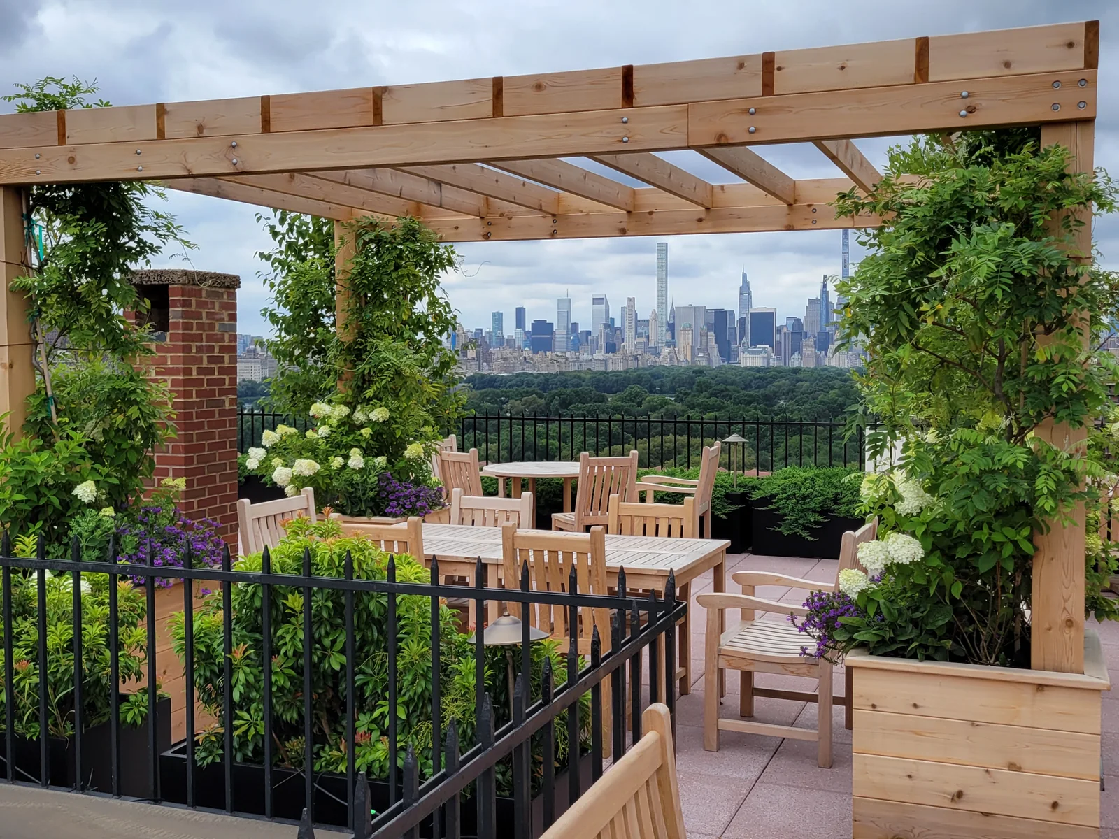 Dramatic Central Park terrace foliage installation by The Foliage Co