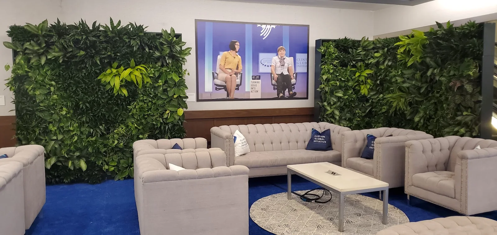 Large-format living wall with mixed green plant texture